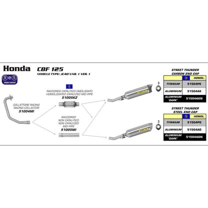 ARROW 51005MI Link Pipe - Stainless Non Cat
HONDA CBR 125R 2011 > 2016