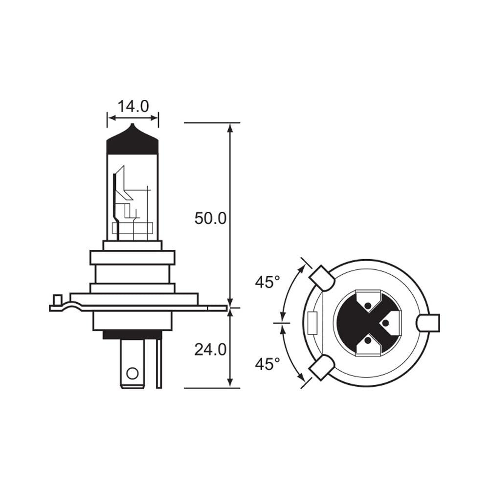 BULB - HALOGEN 12V 60/55W - H4 - P43T-38